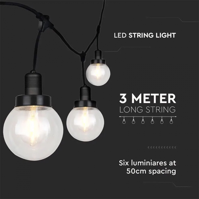 Ghirlanda luminoasa 6 becuri E27, 3metri, protectie IP65, V-TAC [4]