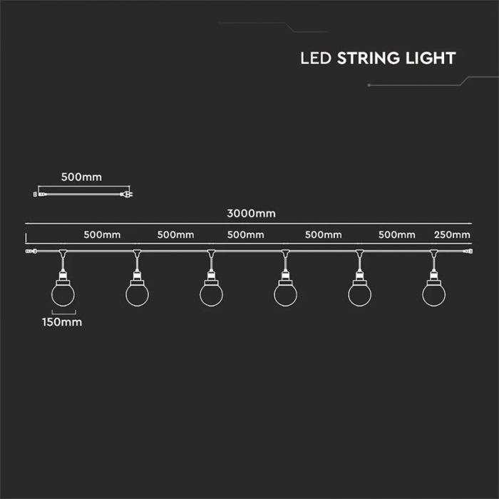 Ghirlanda luminoasa 6 becuri E27, 3metri, protectie IP65, V-TAC [3]