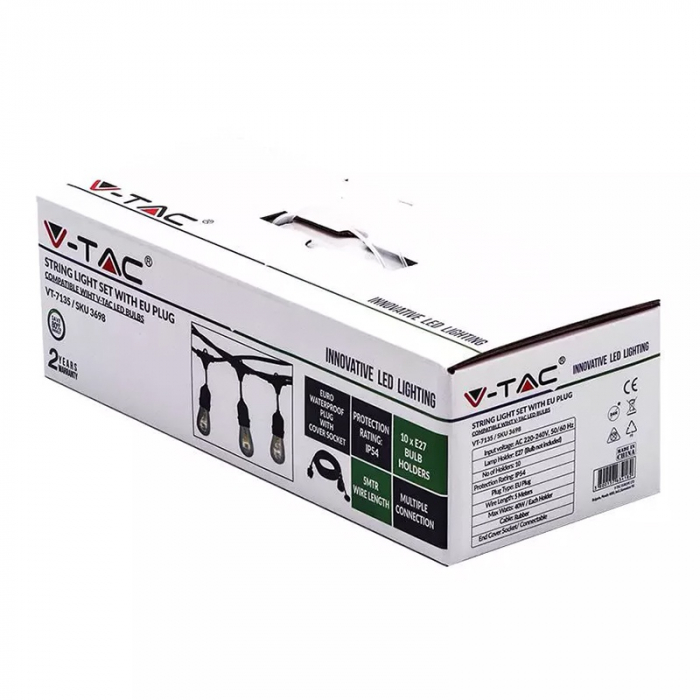 Ghirlanda luminoasa 10 socluri pentru becuri E27, 5 metri, protectie IP54, V-TAC [3]