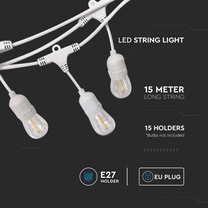 Ghirlanda luminoasa 10 socluri pentru becuri E27, 15 metri, protectie IP65, V-TAC, alb [5]