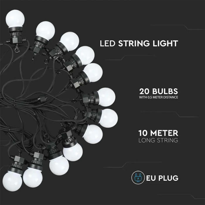 Ghirlanda luminoasa 20 becuri x 0.5W, 10 metri, lumina cald(3000K), protectie IP44, V-TAC [4]