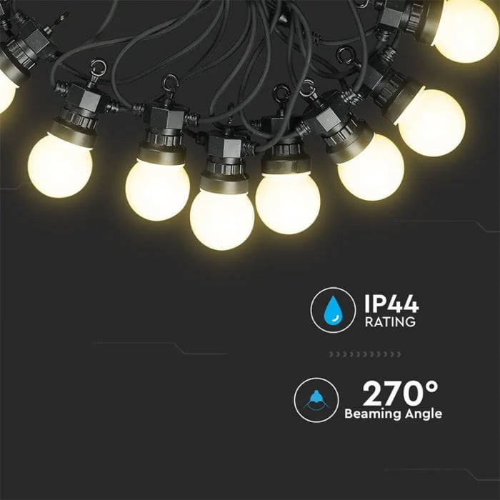 Ghirlanda luminoasa 20 becuri x 0.5W, 10 metri, lumina rece(6000 K), protectie IP44, V-TAC [5]