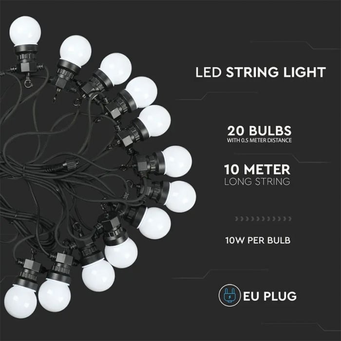 Ghirlanda luminoasa 20 becuri x 0.5W, 10 metri, lumina rece(6000 K), protectie IP44, V-TAC [4]