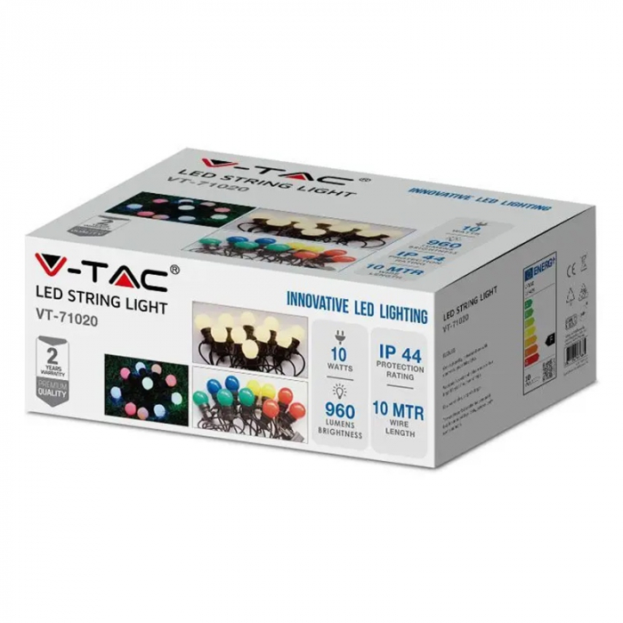 Ghirlanda luminoasa 20 becuri x 0.5W, 10 metri, lumina rece(6000 K), protectie IP44, V-TAC [3]