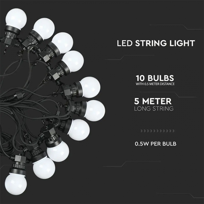 Ghirlanda luminoasa 20 becuri x 0.5W, 5 metri, lumina alb cald(3000K), protectie IP44, V-TAC [4]
