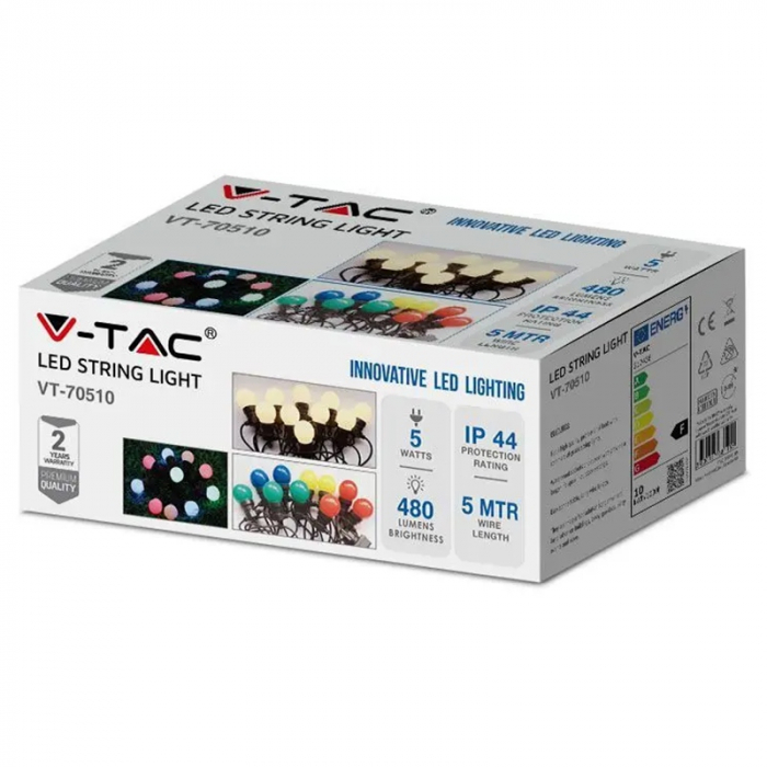 Ghirlanda luminoasa 20 becuri x 0.5W, 5 metri, lumina alb cald(3000K), protectie IP44, V-TAC [3]