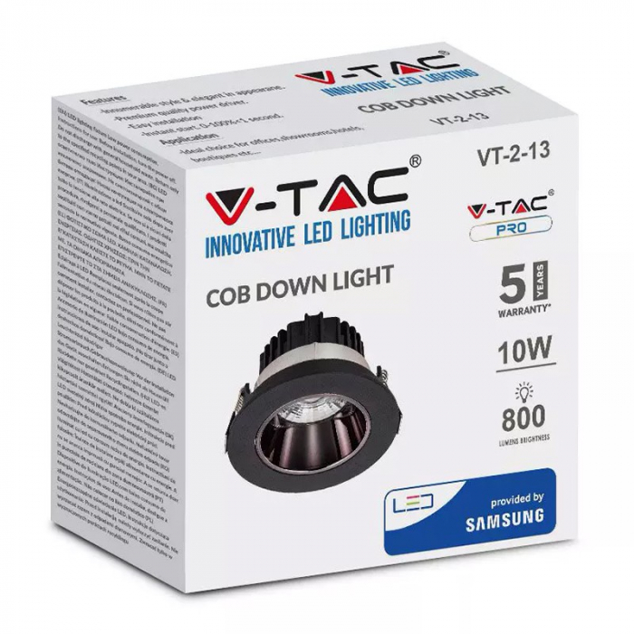 SPOT COB 10W 6400K ALB RECE - NEGRU [4]