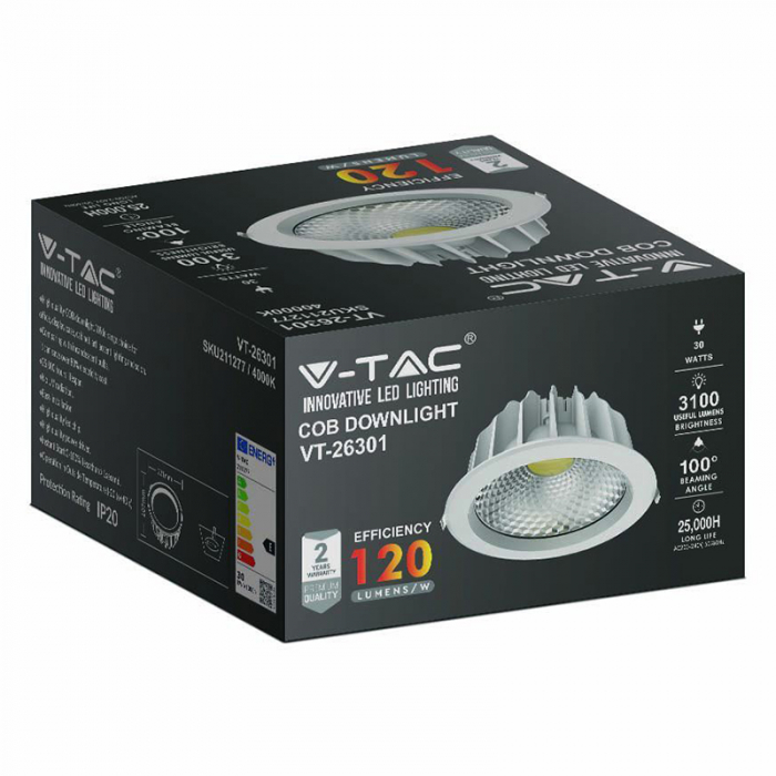 Spot LED COB, incorporabil, 30W, 4500K, alb neutru, V-TAC [14]
