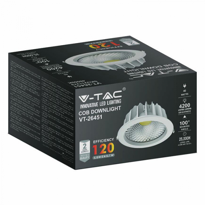 Spot LED COB, incorporabil, 40W, 4500K, alb neutru, V-TAC [14]
