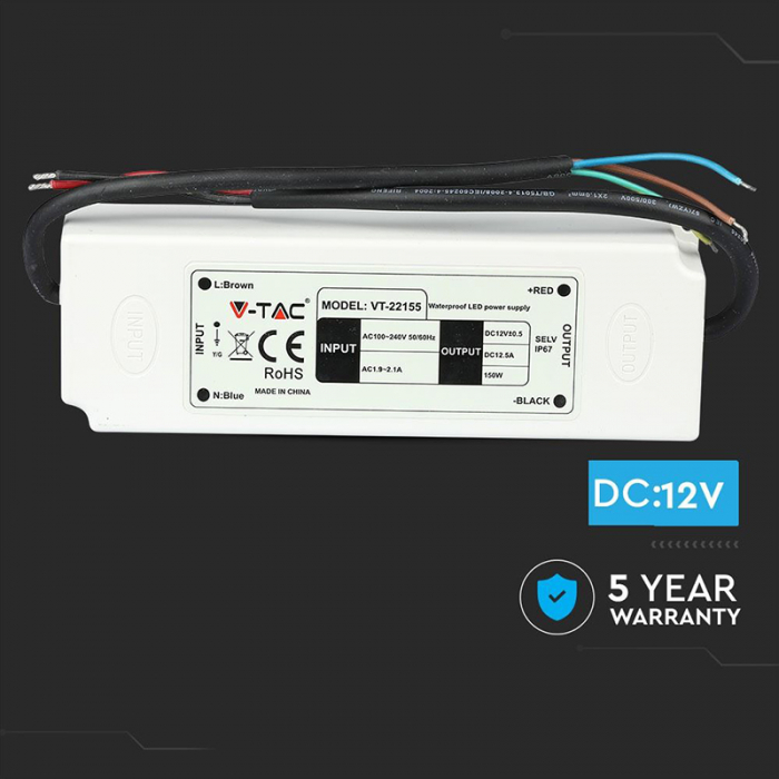 Sursa alimentare banda LED 12V 12.5A 150W IP67 V-Tac [9]