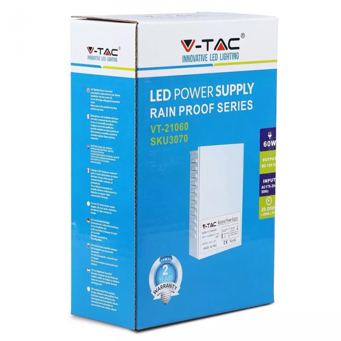 Sursa alimentare banda LED 12V 5A 60W IP44 V-Tac [7]
