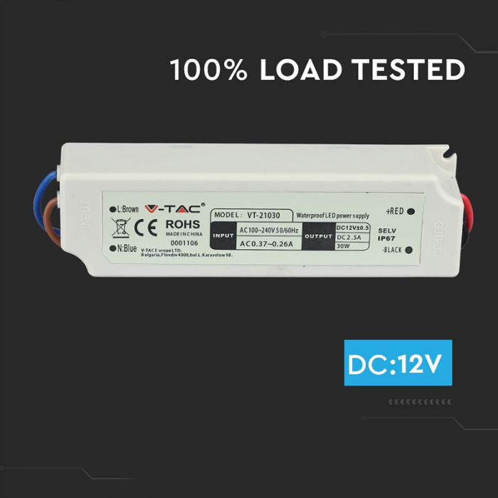 Sursa alimentare slim 12V 30W 2.5A IP67 V-Tac [8]