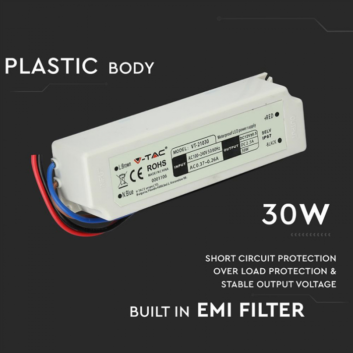Sursa alimentare slim 12V 30W 2.5A IP67 V-Tac [6]