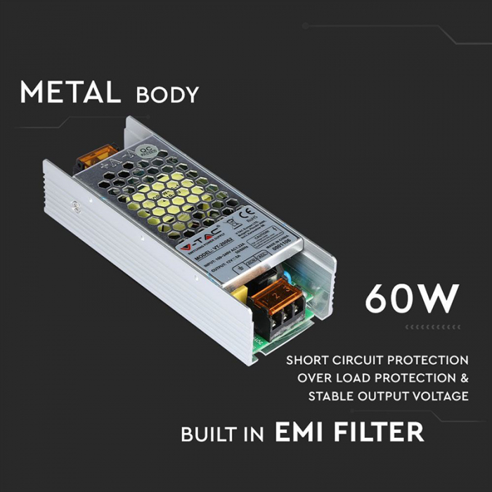 Sursa alimentare SMPS slim 12V 5A 60W V-Tac [7]