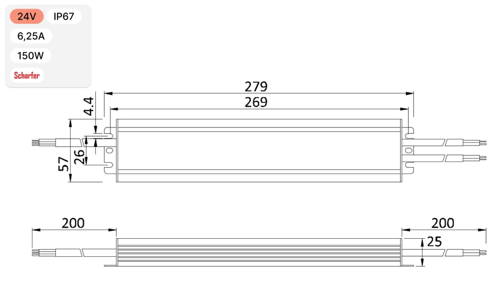 Sursă de alimentare impermeabilă Scharfer SCH-150-24 / IP67 / 24V / 6.25A / 150W 7 Ani Garantie [4]