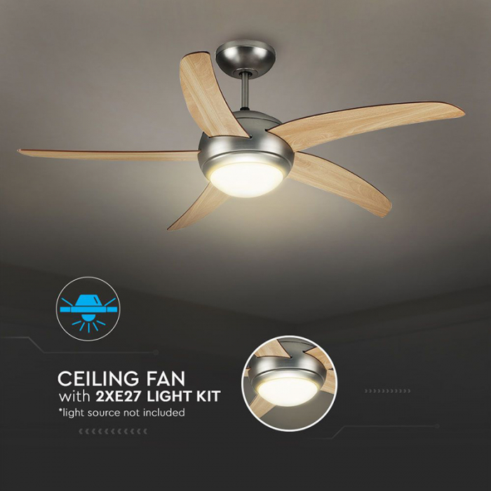 VENTILATOR TAVAN 60W CU ILUMINAT - ARGINTIU/LEMN [7]