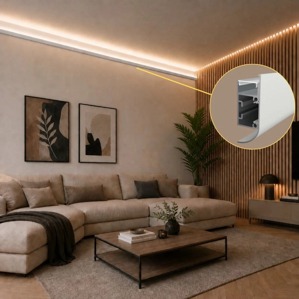 Profil aluminiu pentru Banda LED, montaj aparent, pentru iluminare indirectă perete/tavan, 2 m. [3]