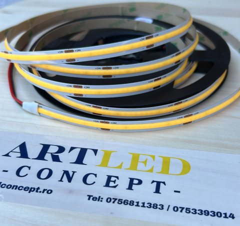 Banda LED COB 9W 24V, 480 LED/m, IP20, 990lm/m, CRI >90, 3000k, alb cald, rola 5 metri [1]
