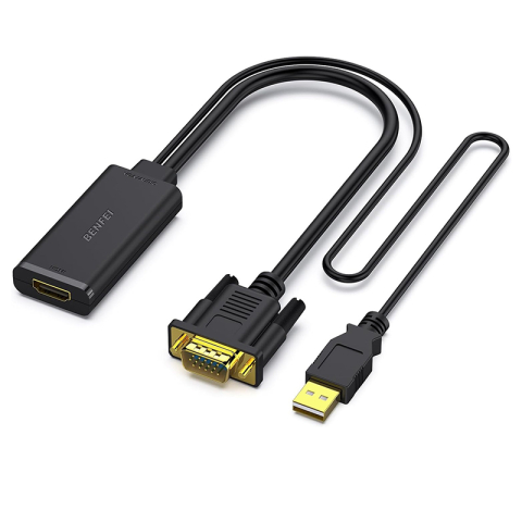 ADAPTOR HDMI MAMA LA VGA TATA + USB ALIMENTARE - NEGRU [1]