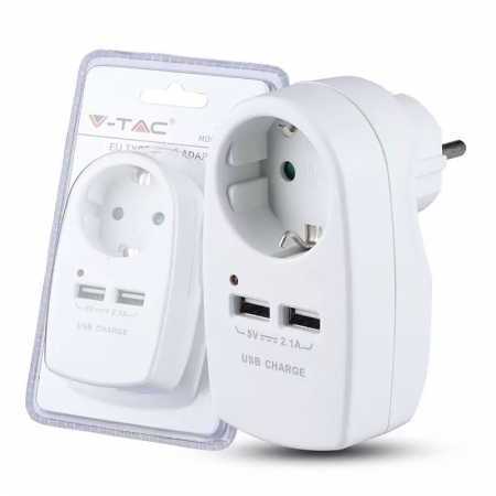 ADAPTOR PRIZA 16A 3680W + 2USB 2.1A, ALB [3]