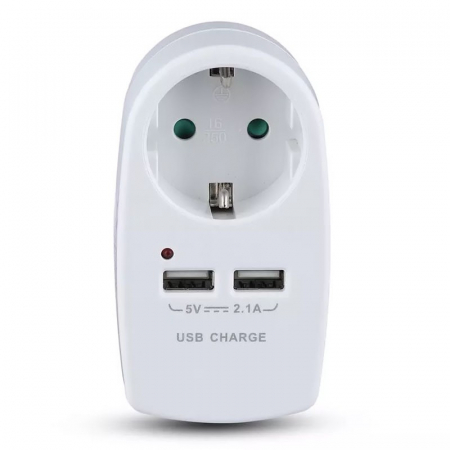 ADAPTOR PRIZA 16A 3680W + 2USB 2.1A, ALB [2]