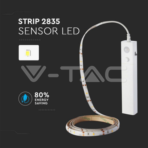 BANDA LED 2835 2.4W 1M 4000K SENZOR MISCARE ALIMENTARE BATERII 4XAAA [5]