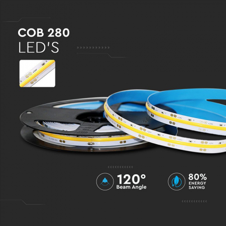 Banda led cob 24v 280led/m 10w/m ip20 6400k V-tac [2]