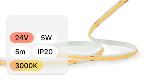 Banda LED COB 24V, 320 LED, 5W, IP20, 3000k, 115lm/W, CRI >90, alb cald, rola 5 metri [1]