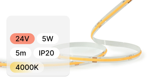 Banda LED COB 24V, 320 LED, 5W, IP20, 4000k, 115lm/W, CRI >90, alb neutru, rola 5 metri [1]