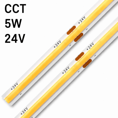 Banda LED 24V - Banda LED COB 5W CCT 2700-6500K 24V, 320 LED, IP20, 115lm/W, CRI >90, reglabil alb cald-alb rece, rola 5 metri