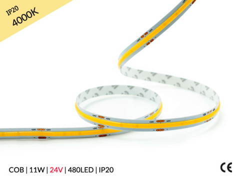 Banda LED COB 24V, 480 LED, 11W, IP20, 100lm/W, CRI >90, rola 5 metri [2]