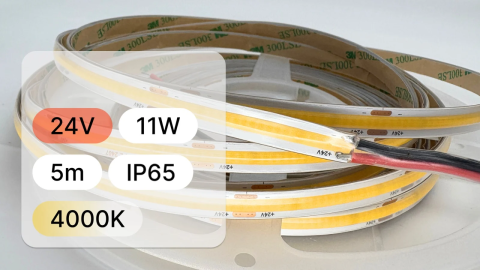 Banda LED COB 24V, 480 LED, 11W, IP65, 100lm/W, CRI >90, rola 5 metri [1]