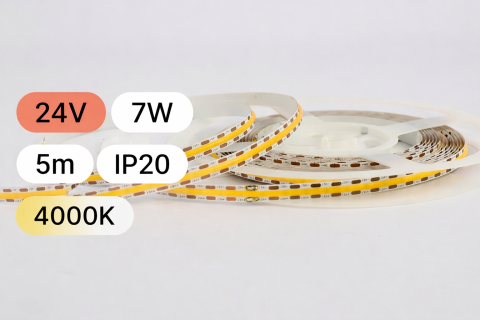 Banda LED COB 24V, 400 LED, 7W, IP20, 4000K, 95lm/W, CRI >90, alb neutru, latime 5mm, rola 5 metri [1]