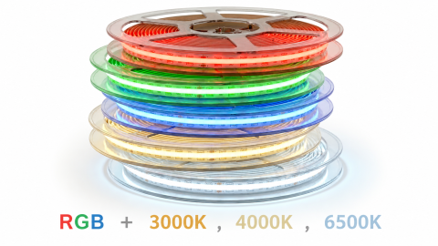 Banda LED 24V - Banda LED COB RGB+CCT, 24V, 18W,12mm, IP20, 840LED/m, rola de 5m