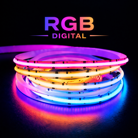 Banda Led RGB - Banda LED COB RGB digitala 24V, 420 LED, 12W, WS2811 IC, IP20, latime 10mm, efect running, rola 5 metri