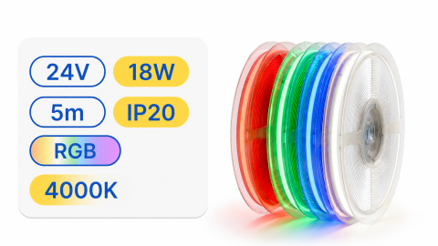 Banda LED COB RGBW 24V, 18W, IP20, CRI >90, rola 5 metri [2]