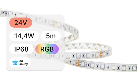 Bandă LED saună 24V / 14.4W / 60 LED-uri / IP68 / RGB / 5 metri