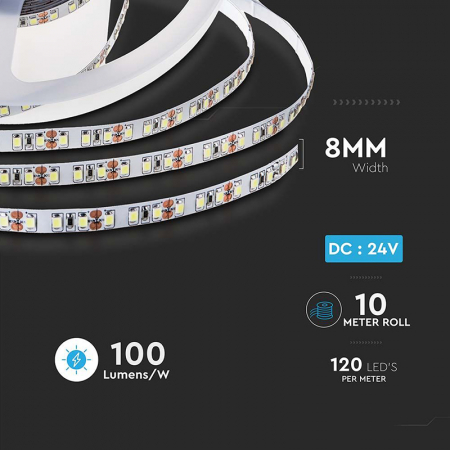 Banda led smd2835 120led/m 24v 6500k ip20 10m V-tac [7]
