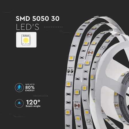 Banda led smd5050 30led/m 6400k ip20 5m V-tac [3]