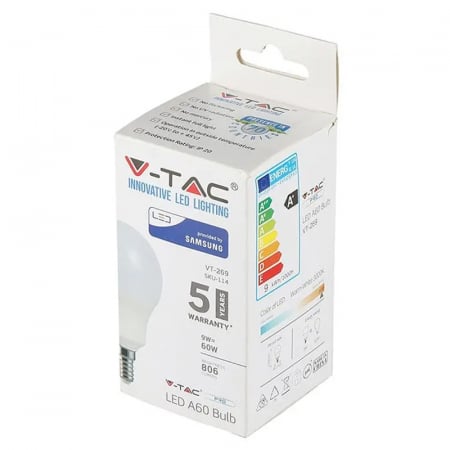 Bec led a60 e14 9w 3000k alb cald, cip Samsung V-tac [3]