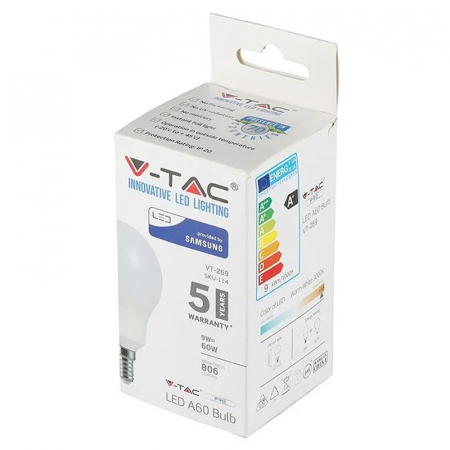 Bec led a60 e14 9w 4000k alb neutru, cip Samsung V-tac [3]