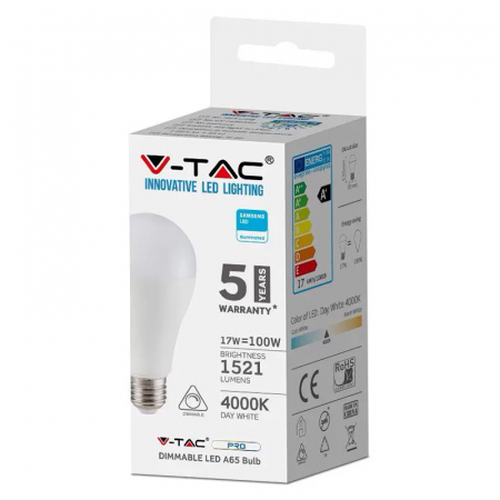 Bec led A65 E27 17W dimabil 4000K alb neutru, cip Samsung V-tac [2]