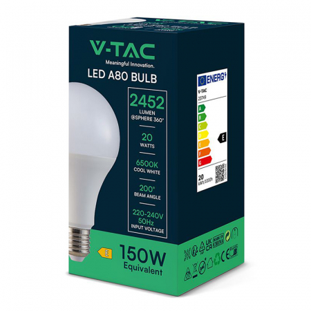Bec led a80 e27 20w 6500k alb rece V-Tac [2]