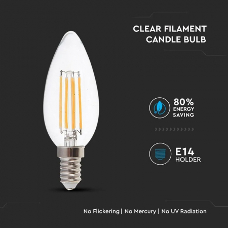 BEC LED E14 6W CU FILAMENT 3000K ALB CALD [4]