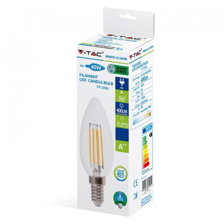 Bec led filament e14 4w 6000k alb rece V-tac [2]
