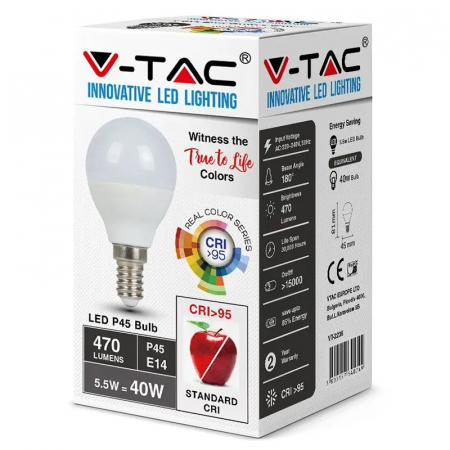 Bec led p45 e14 5.5w cri95+ 2700k alb cald V-tac [2]