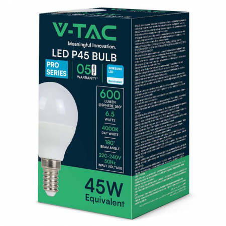 Bec led P45 E14 6.5W 4000K alb neutru, cip Samsung V-tac [2]