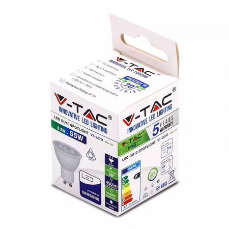 Bec spot LED GU10, 6.5W, dimabil, 6400K, alb rece, cip Samsung, V-TAC [4]