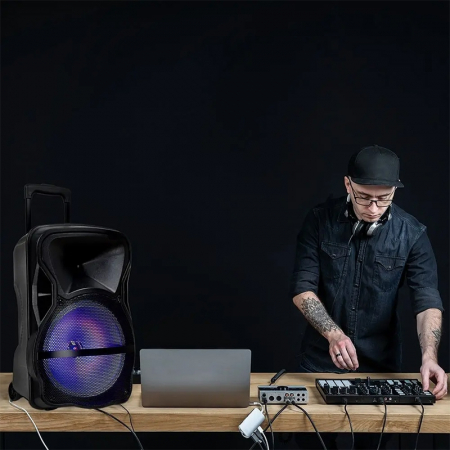 BOXA PORTABILA ILUMINATA LED 15"/38CM 50W RMS CU USB/SD/BT/FM [8]