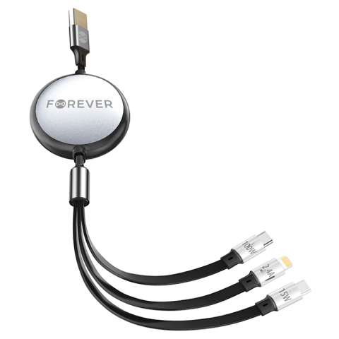 CABLU 3IN1 USB - LIGHTNING + 2 X USB-C 1.2M - NEGRU [1]